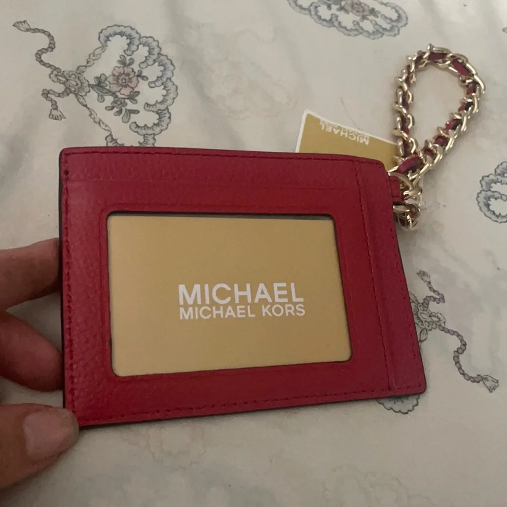 MK Jet Set Charm Small ID Chain Leather Card Holder
